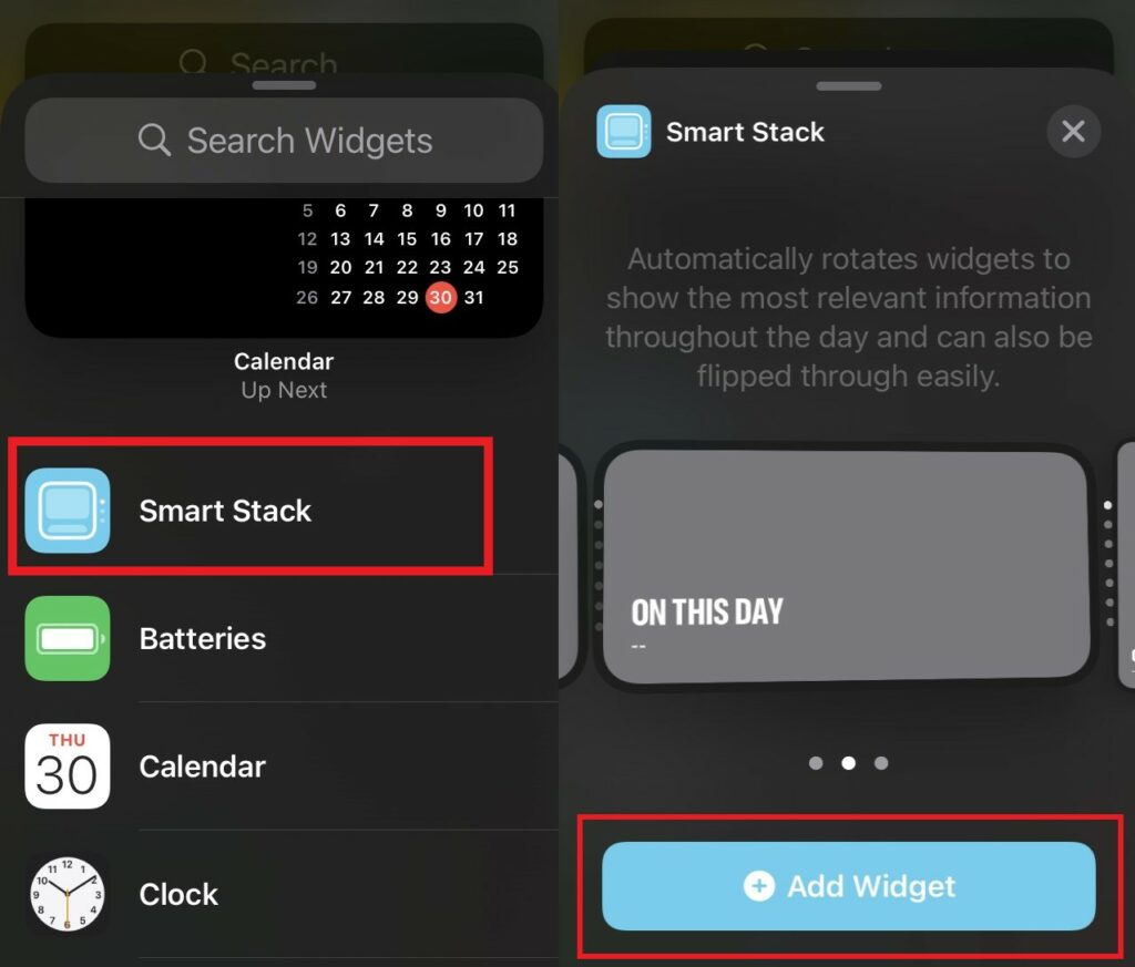 Add Smart Stack Widget