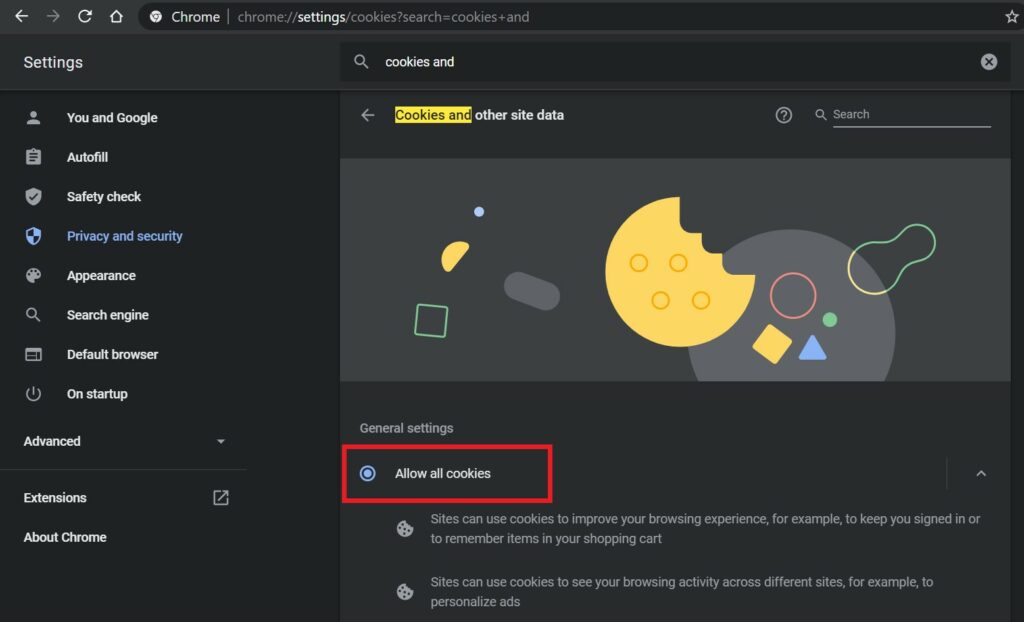 Allow all cookies if you are getting logged out of Google chrome browser