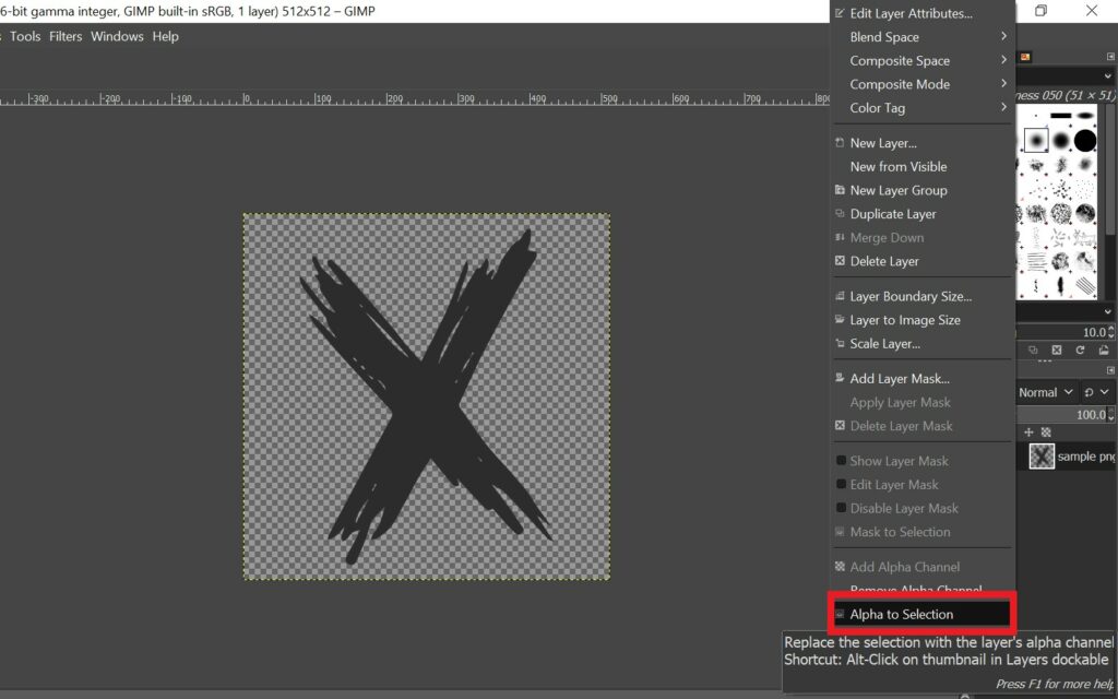 alpha to selection GIMP