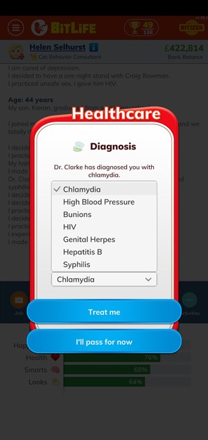 bitlife health diagnos