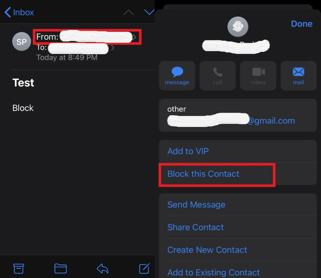 block sender on iPhone Mail app