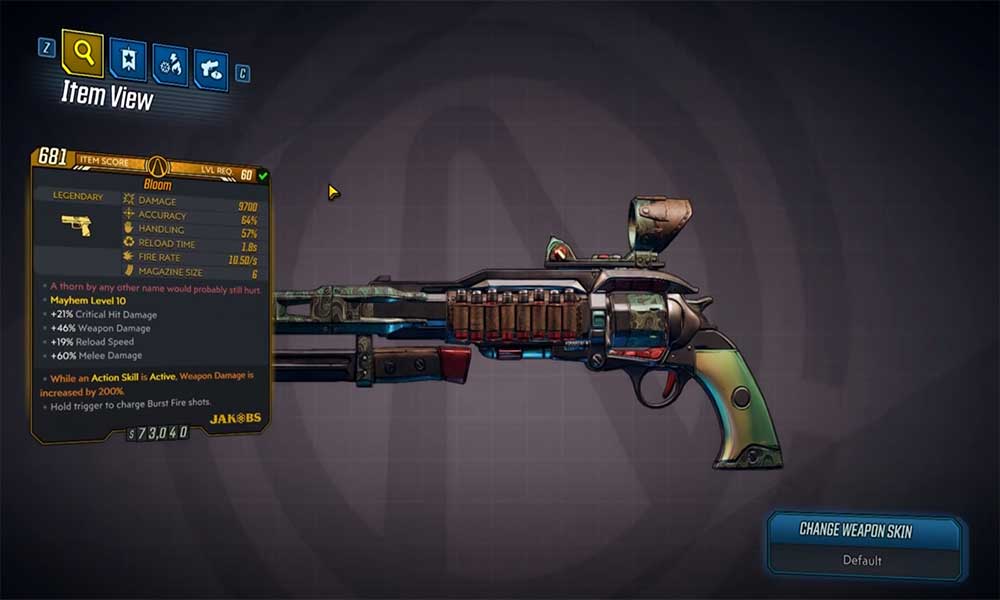 Bloom Legendary Pistol: Borderlands 3 Bounty of Blood