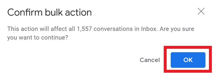 Confirm bulk action Gmail