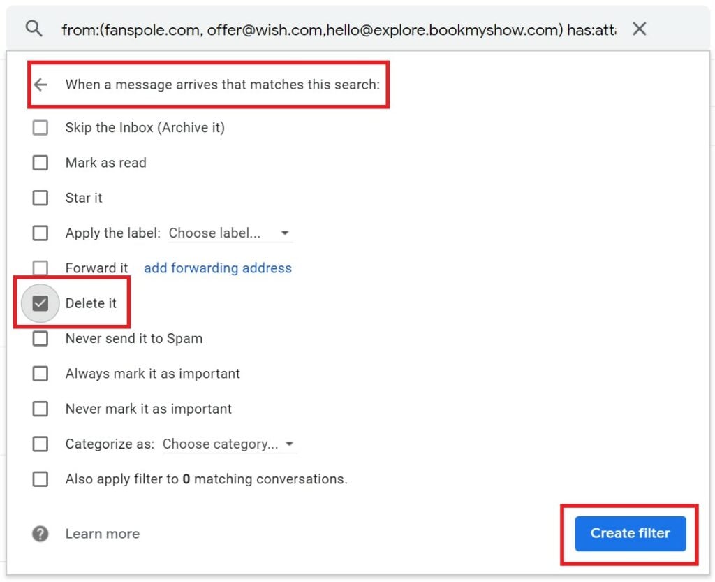 delete spam mail from Gmail Web