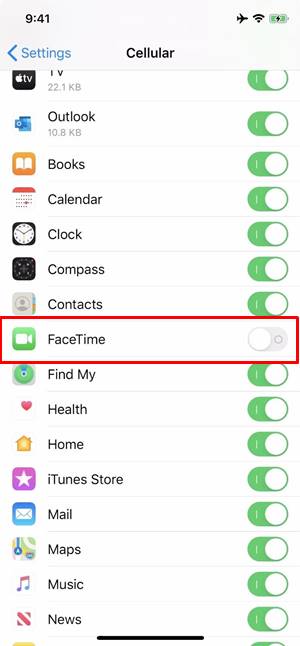 disable facetime toggle