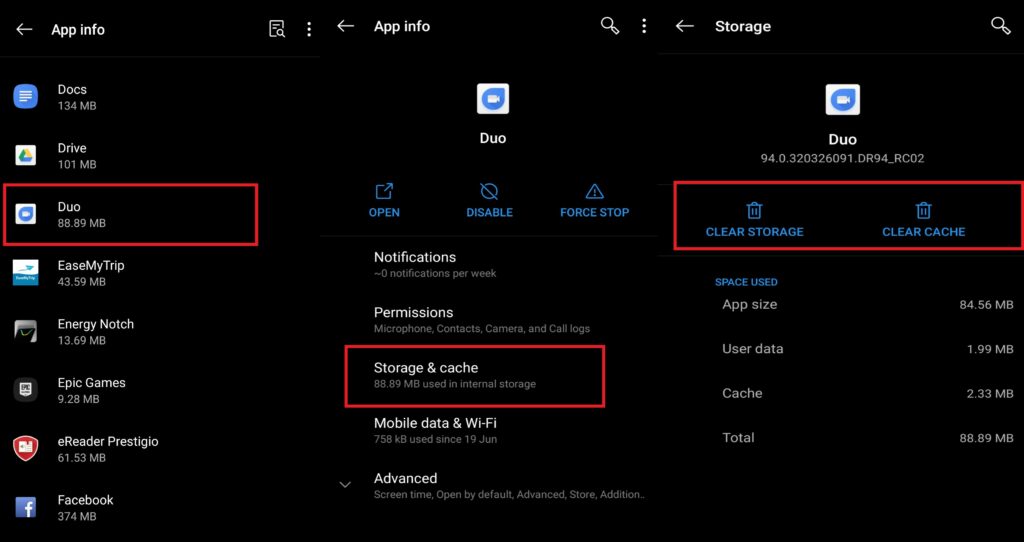 cache clear of Google Duo is Contacts not Showing on Duo