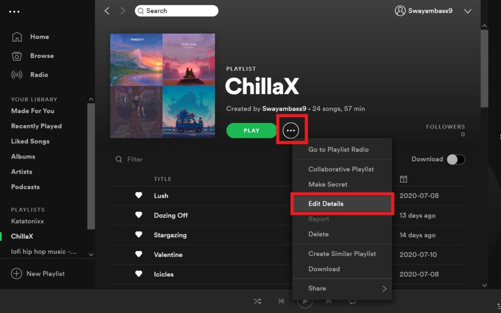 edit details of playlist