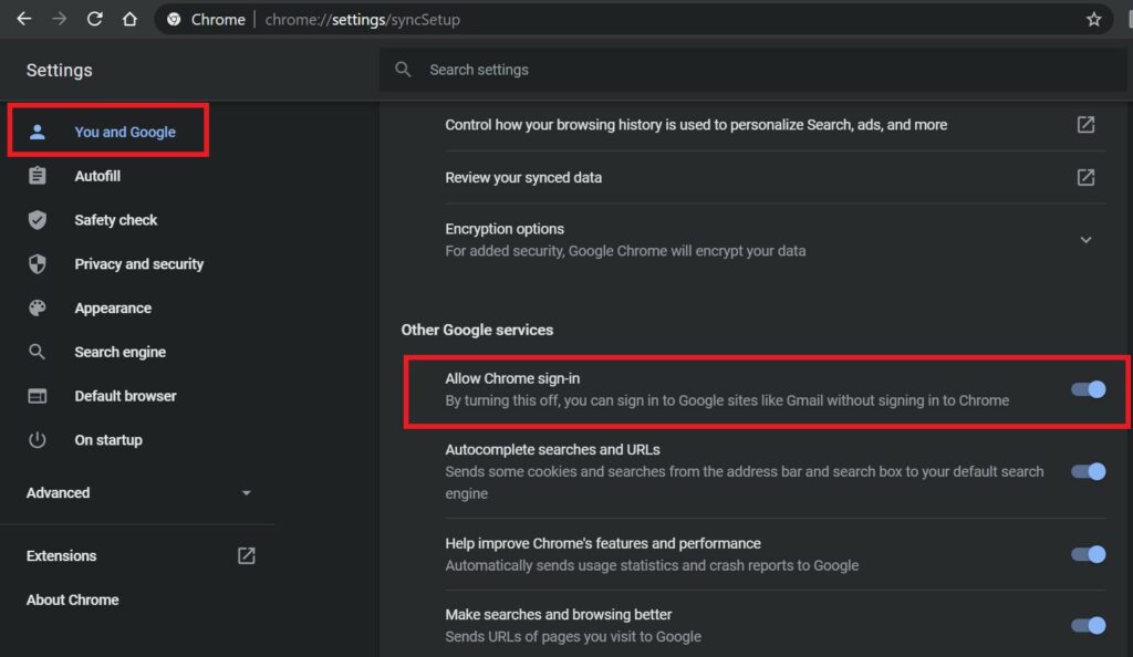 enable Chrome Sign-in on Google Chrome