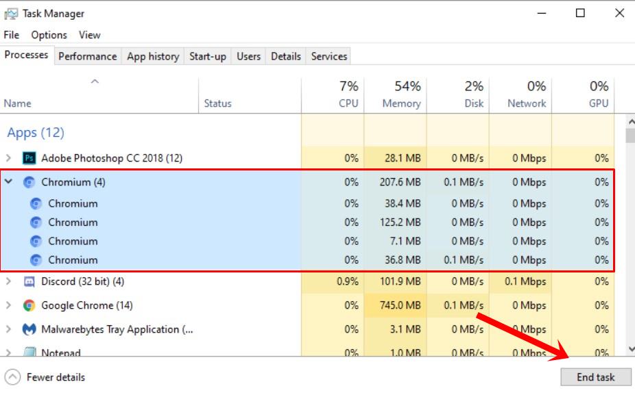 end task chromium windows 10