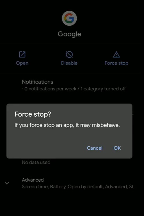force stop google app