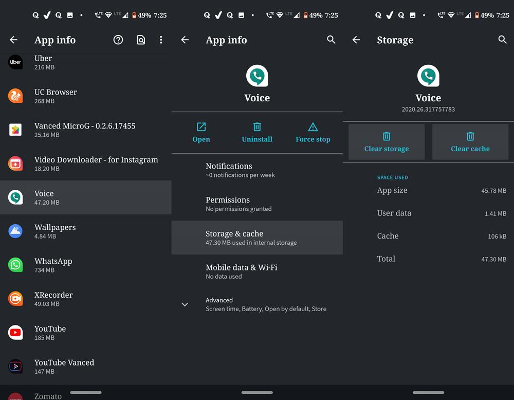 google voice data cache