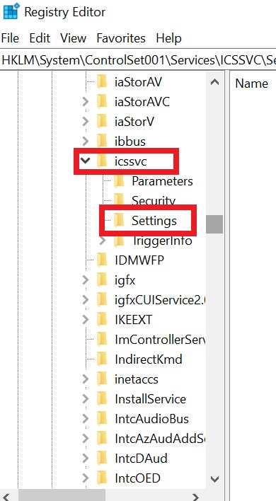 open icssvc Settings