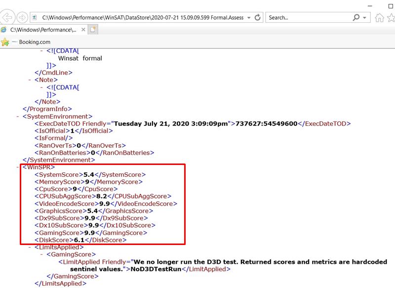 index score xml