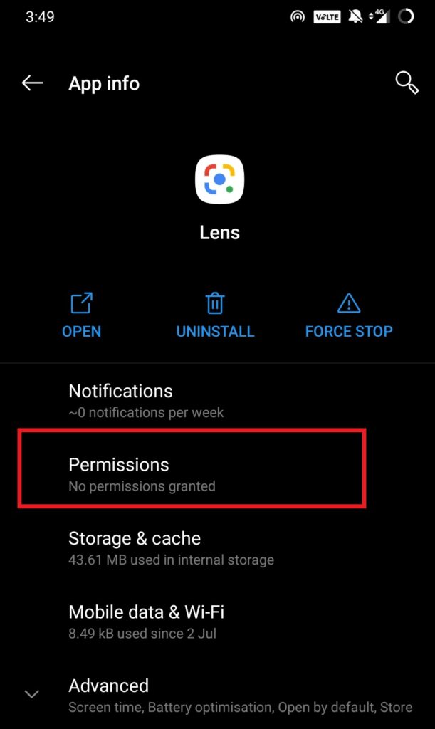 Google Lens No permissions granted