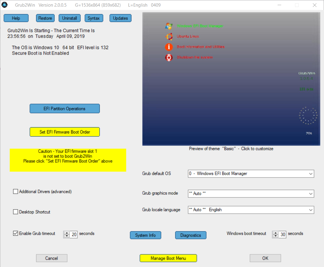 manage boot menu