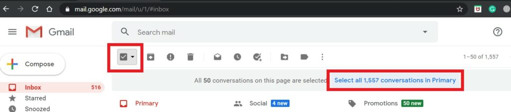 Select All Emails in the Primary Tab