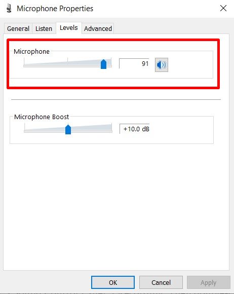 mic level windows 10