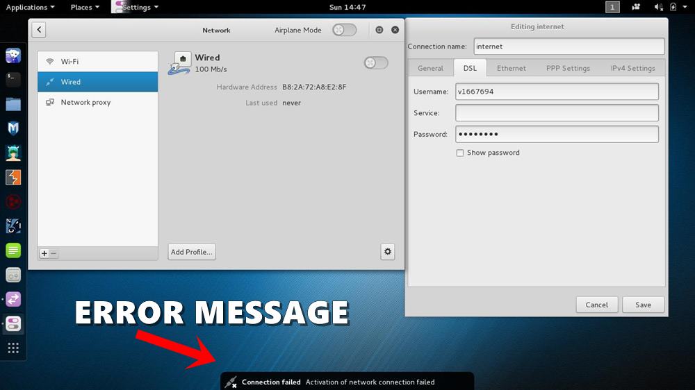 network connection kali linux error
