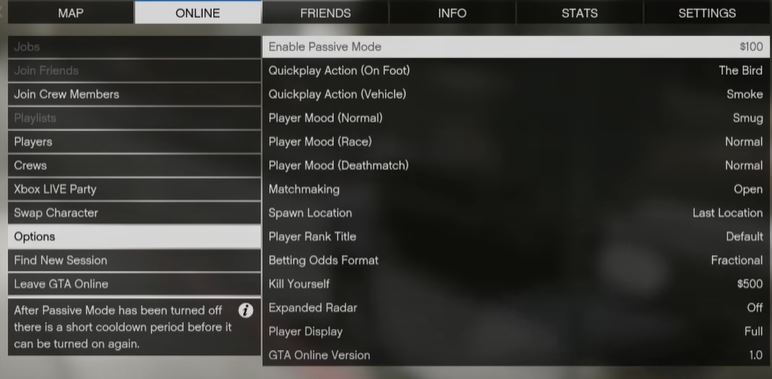 passivt läge gta 5 online