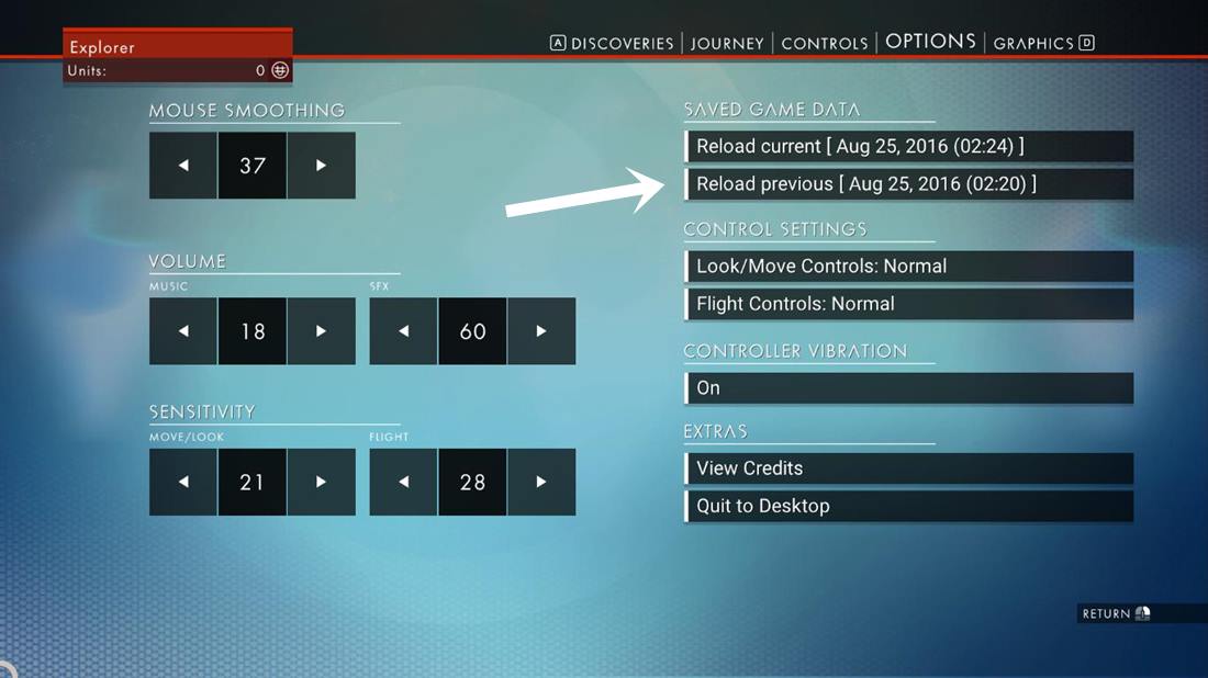 reload previous no man's sky