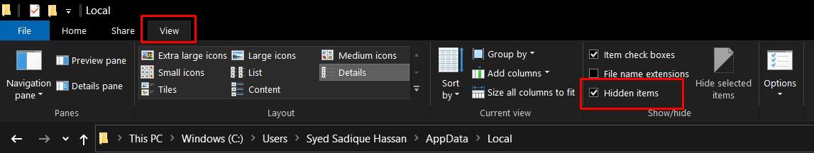 show hidden files and folders