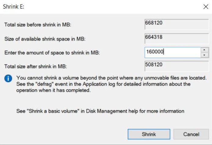 shrink partition