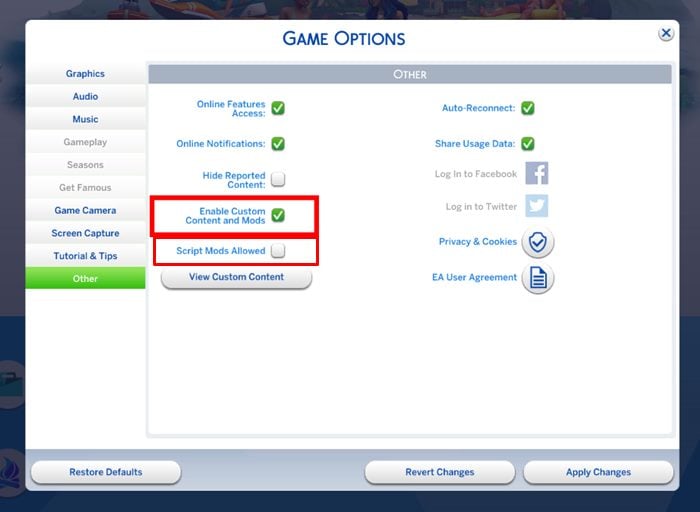 sims 4 mods options