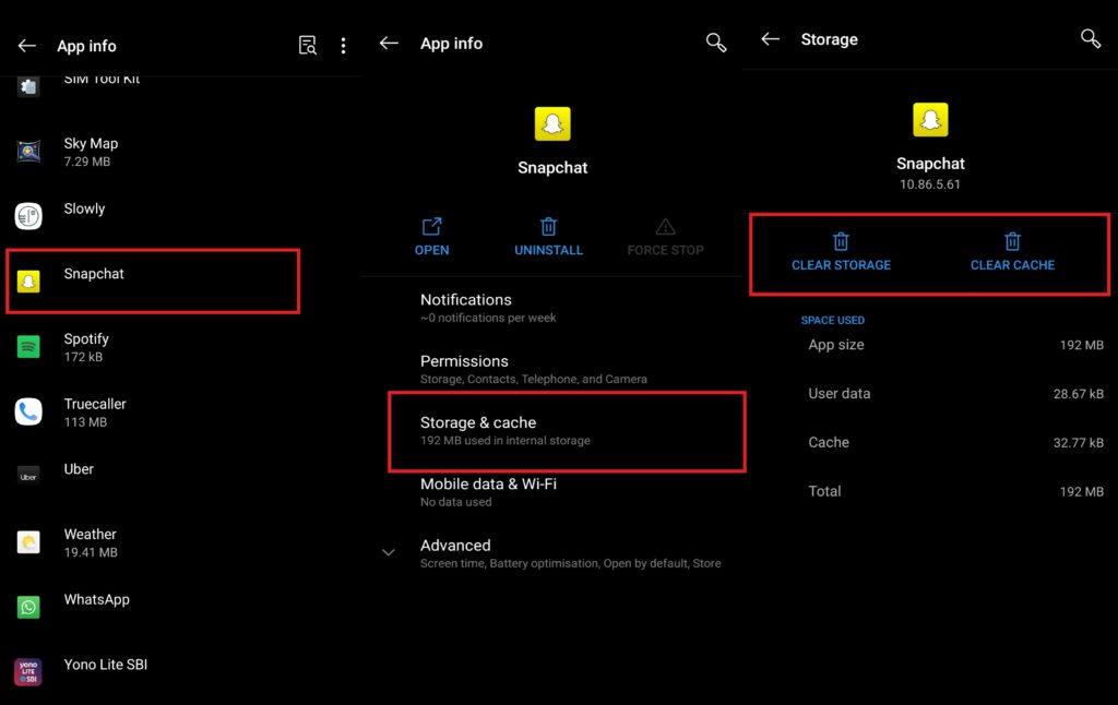 snapchat cache clear to fix snapchat snaps not loading issue