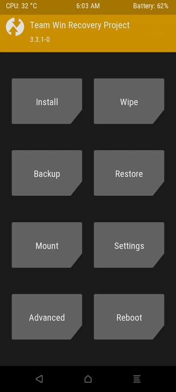 twrp home menu