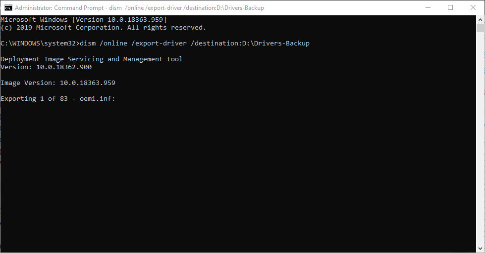 Backup drivers in Windows 10 using DISM