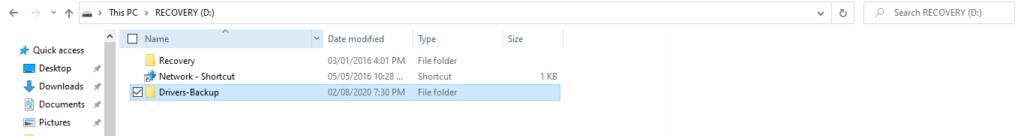 Create Drivers-Backup folder in D directory - Windows 10