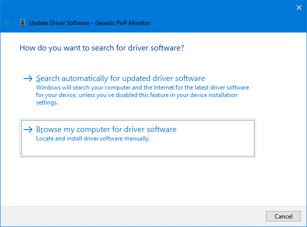 Select Driver to Restore - Windows 10