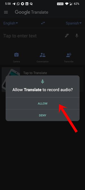 audio permissions google translate