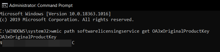 cmd window product key