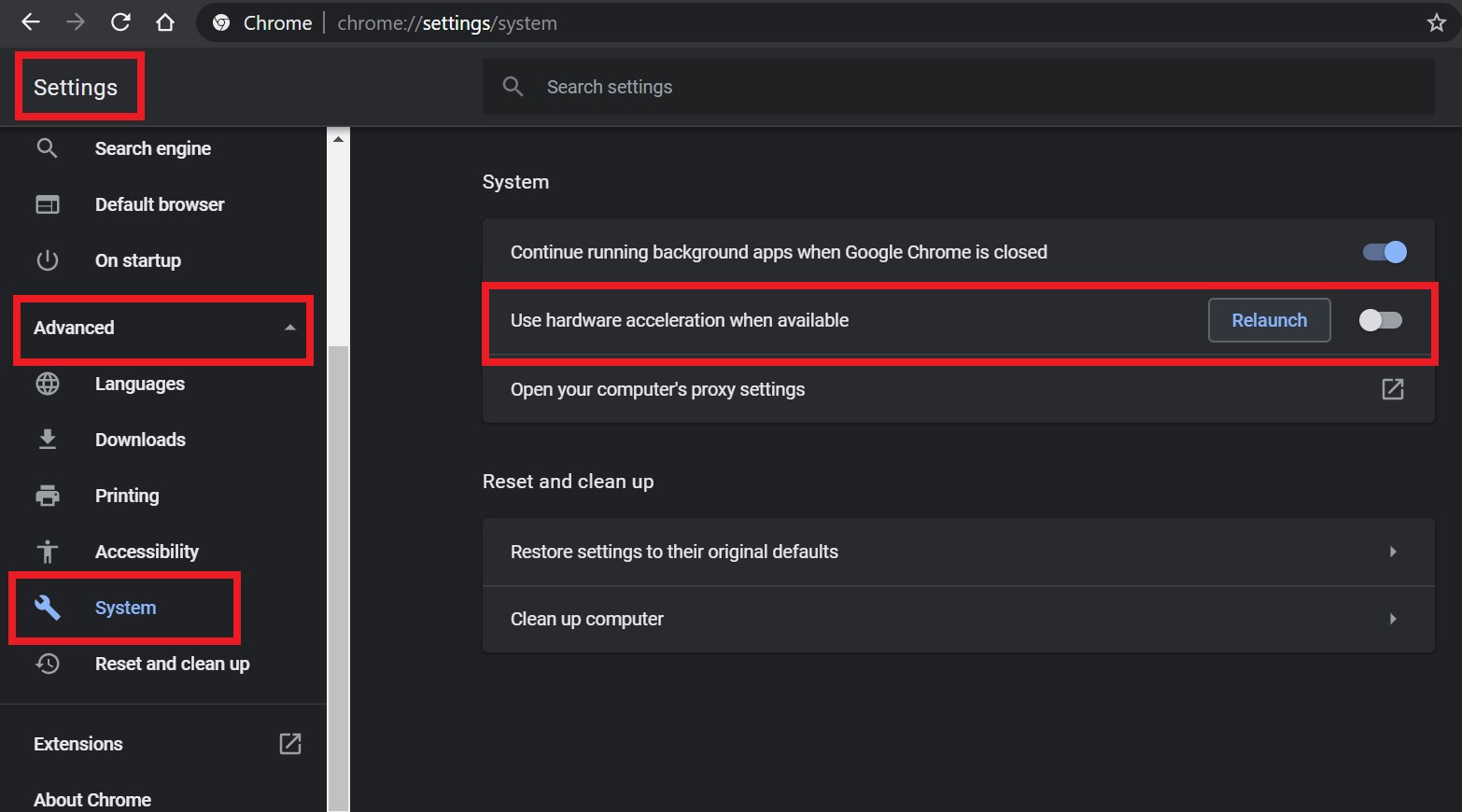 Disabled 3d acceleration in display settings