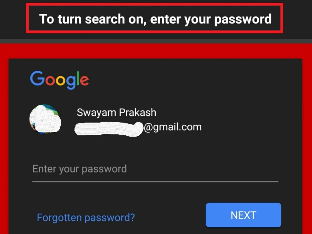 enter account password