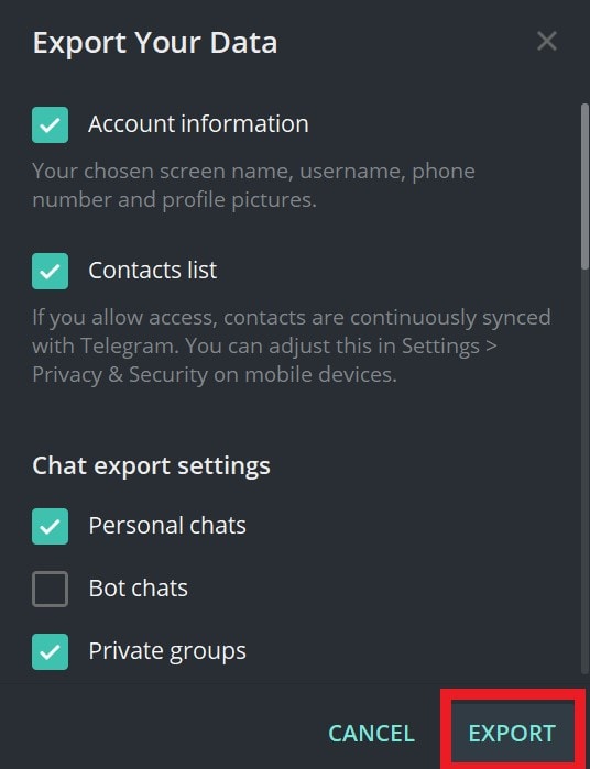 Export Telegram Secret Chats