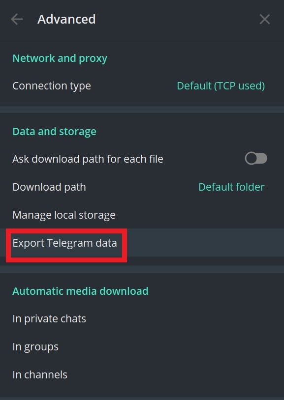 Export Telegram secret chats