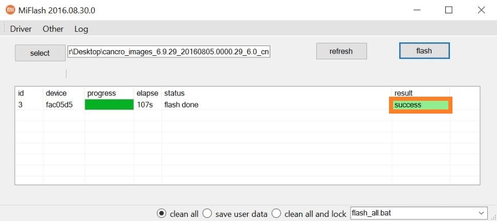 flash success mi flash tool