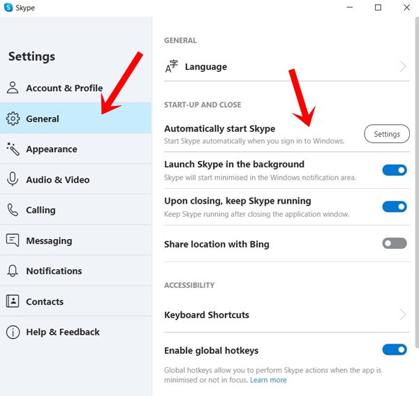 how to s disable skype on startup windows 10