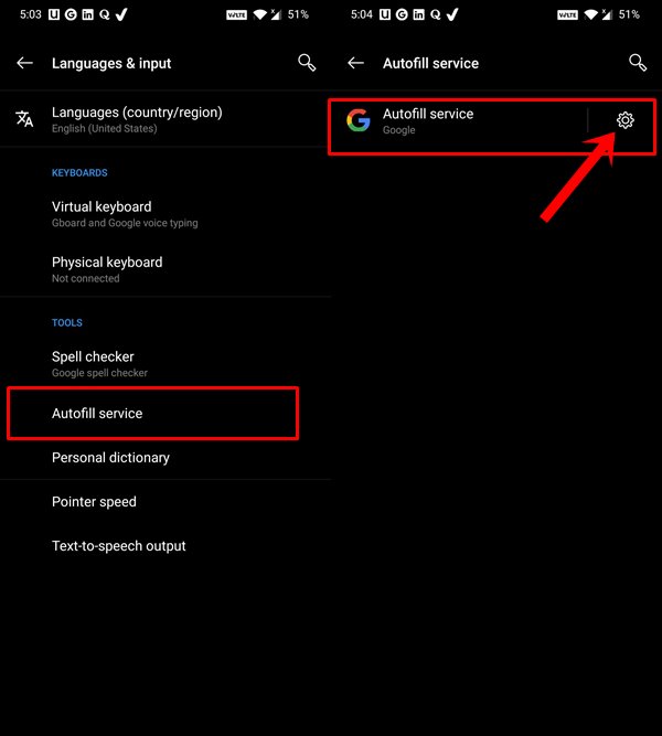 google autofill settings