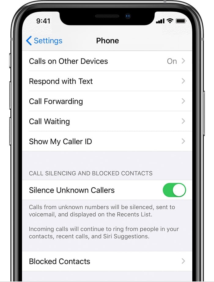 iPhone Silence Unknown Callers