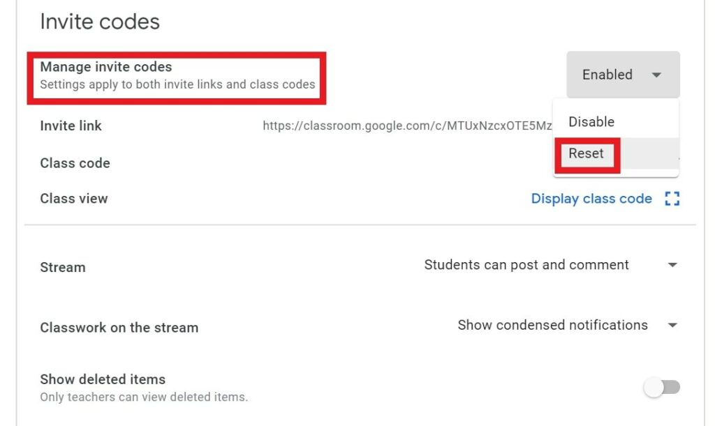Reset Invite Link on Google Classroom