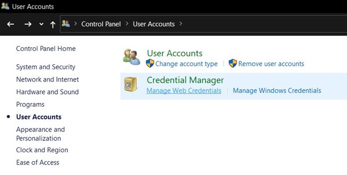 manage web credentials