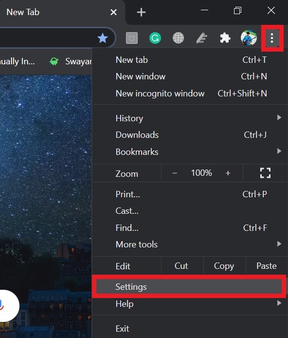 Open Chrome browser settings