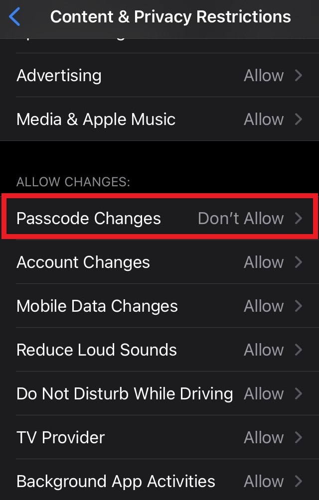 set up your kid's iPhone: Passcode change not allowed