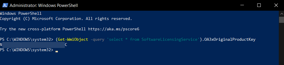 powershell product key