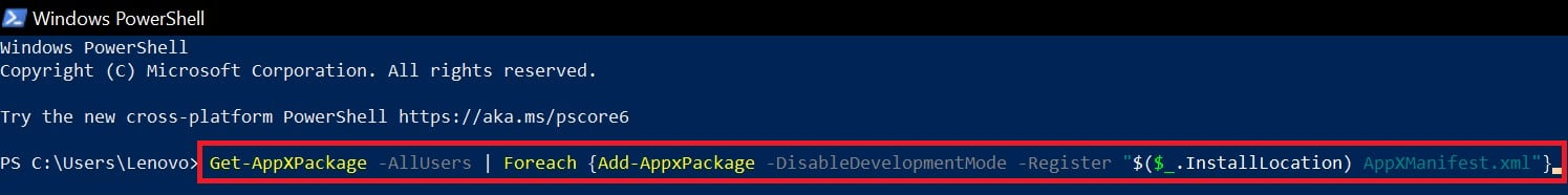 powershell command to fix Windows key if it is not working