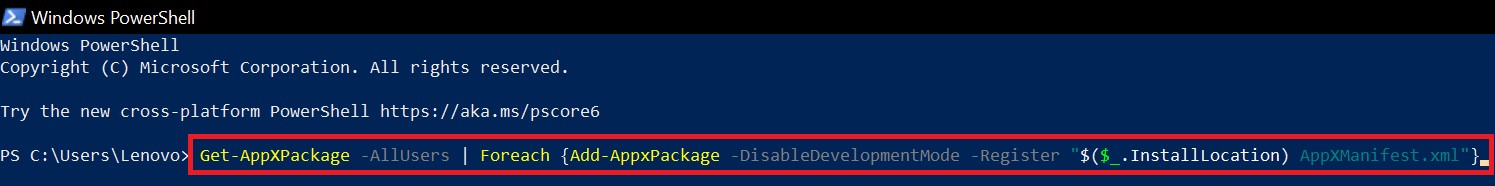 powershell command to fix Windows key if it is not working