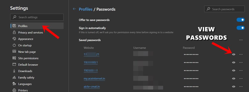 saved passwords edge